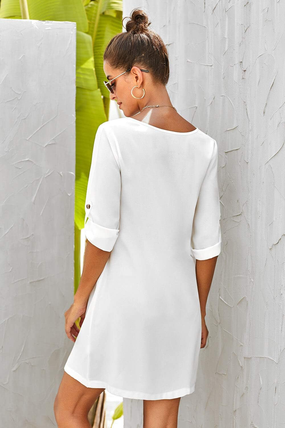 Women Summer Dresses 2024 Strappy Button V Neck Sleeveless Beach Sundress Casual Swing a Line Short Mini Dress