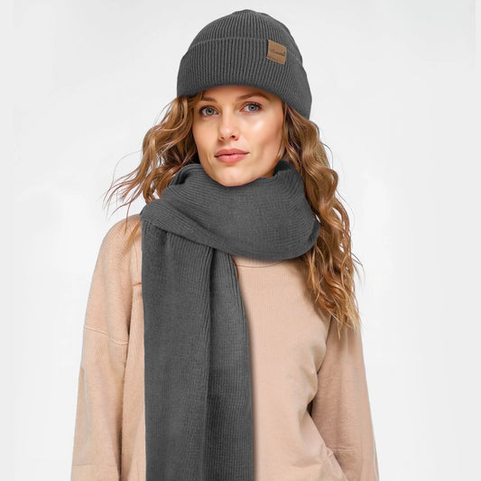 Winter Beanie Hat Scarf Set for Women Fleece Lined Winter Hat Long Soft Knit Scarf for Cold Weather Gary
